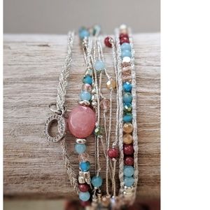Wrap Bracelet\Necklace Rose/Aqua Multi Beaded